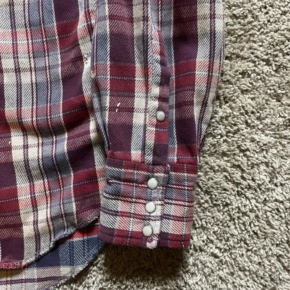VTG‎ 90s Wrangler Plaid Flannel Pearl Snap Shirt Men XL Long-Sleeve Heavyweight - Picture 2 of 11